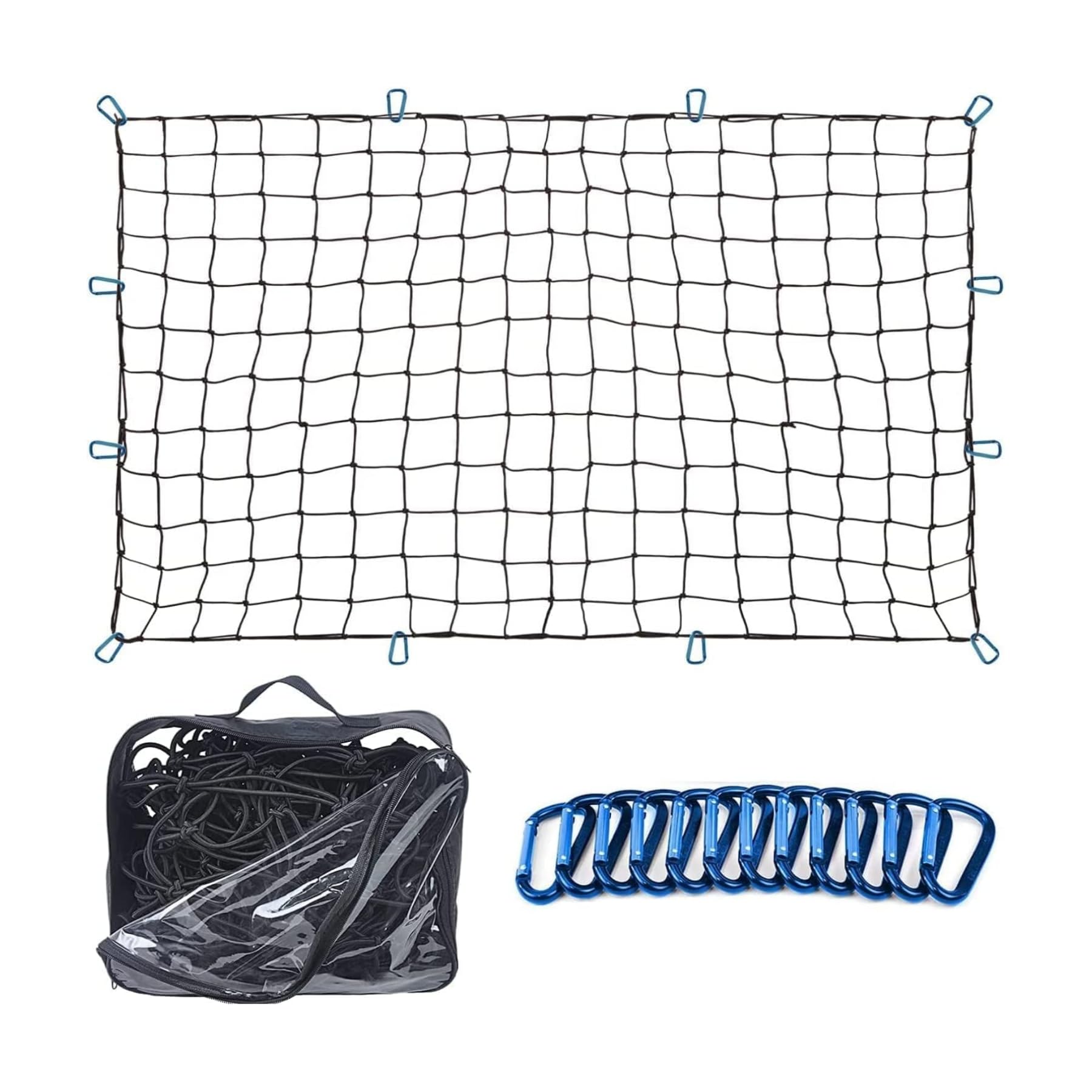 Cargo Net für SUV – 4 x 6 FT, Heavy-Duty Bungee Netz mit 12 Haken und 12 blauen Clips, Aufbewahrungstasche inklusive, Für kleine und große Lasten, Blau von LOFERMA