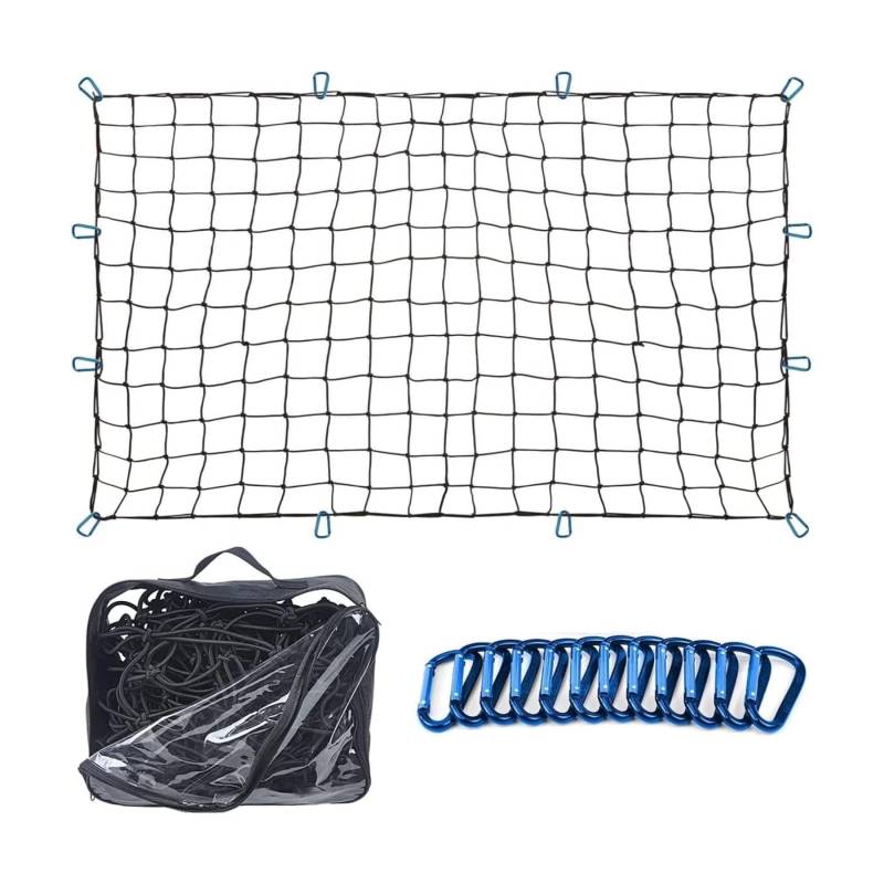 Cargo Net für SUV – 4 x 6 FT, Heavy-Duty Bungee Netz mit 12 Haken und 12 blauen Clips, Aufbewahrungstasche inklusive, Für kleine und große Lasten, Blau von LOFERMA