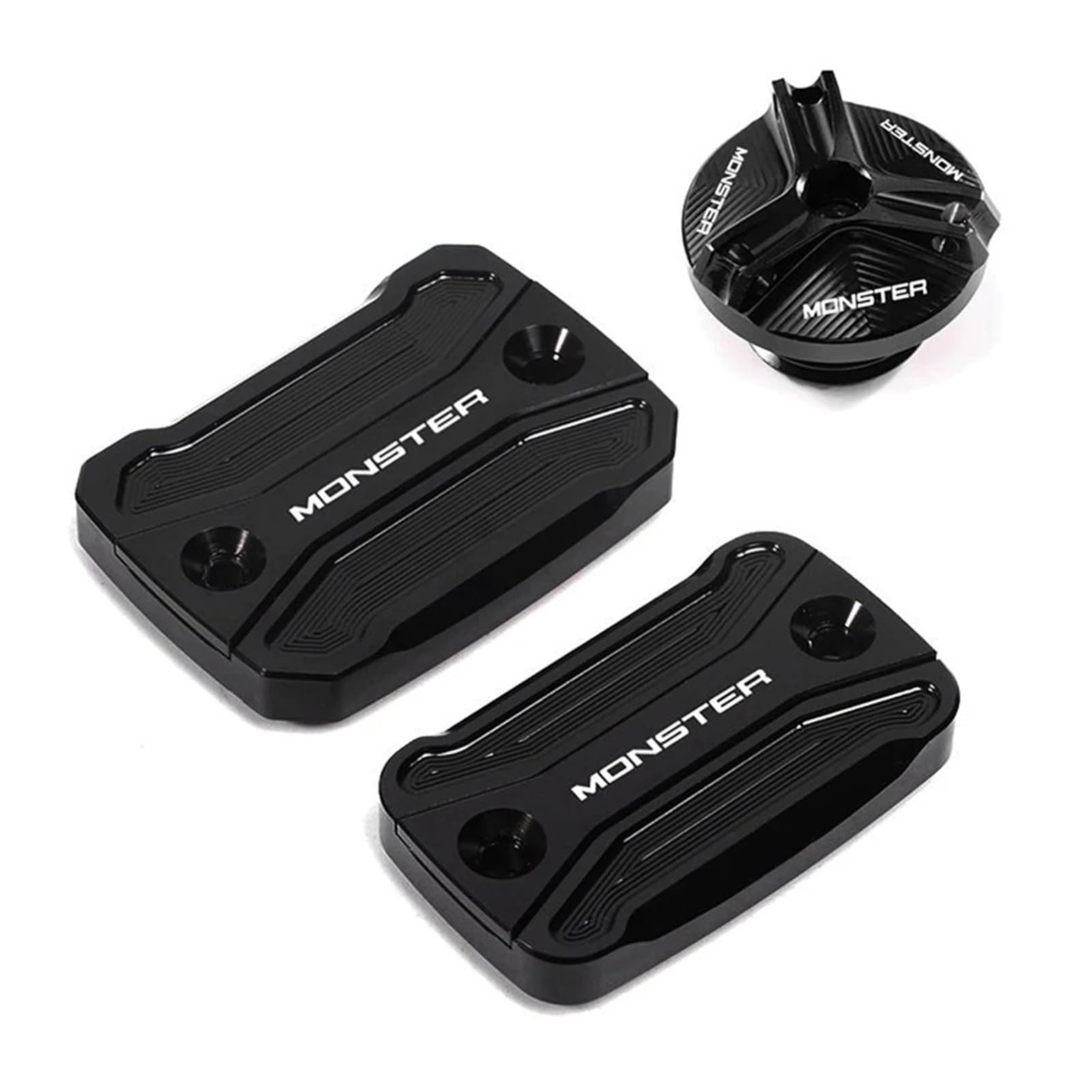 Für Ducati Monster 821 796 795 696 695 Motorradzubehör Deckel Für Vorderen Kupplungs-Bremsflüssigkeitsbehälter Öleinfülldeckel(1 Set-Black) von LOFIRY