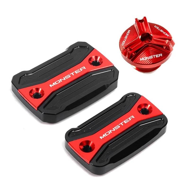 Für Ducati Monster 821 796 795 696 695 Motorradzubehör Deckel Für Vorderen Kupplungs-Bremsflüssigkeitsbehälter Öleinfülldeckel(1 Set-red) von LOFIRY