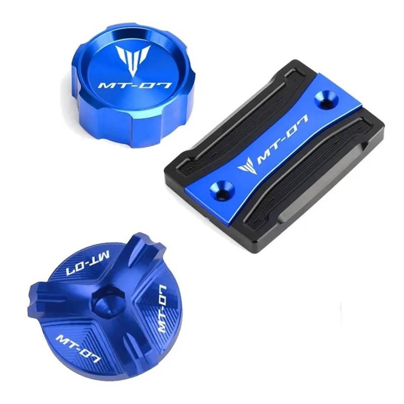 Für Ya@&maha MT07 2024 2023 Zubehör MT 07 FZ07 2014-2024 2022 Motorrad Vorne Hinten Bremsflüssigkeitsbehälterdeckel Motoröldeckel(3-Blue) von LOFIRY