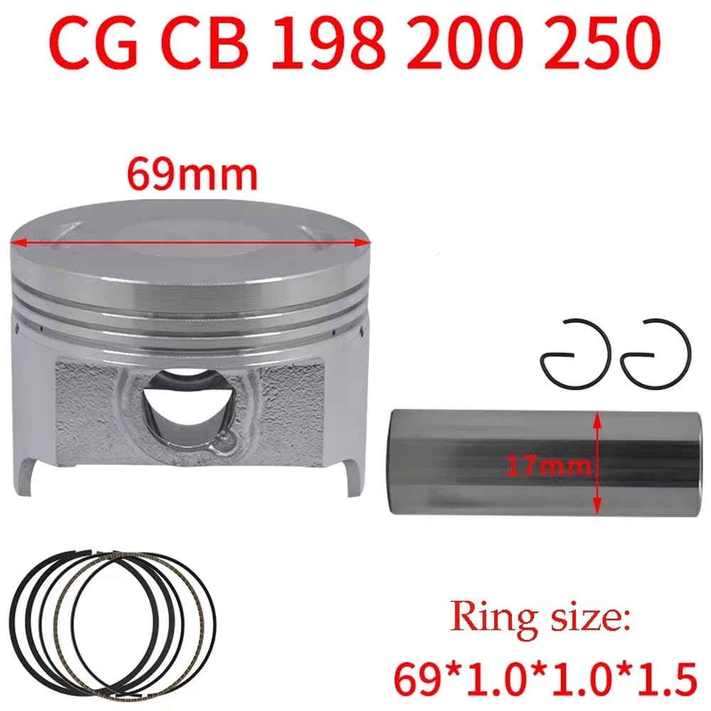 69 mm + 100 70 mm Kolben und 17 mm Stiftringsatz, kompatibel mit WY198 CB200 200 cc Motorersatzteilen(STD) von LOGFDPYM