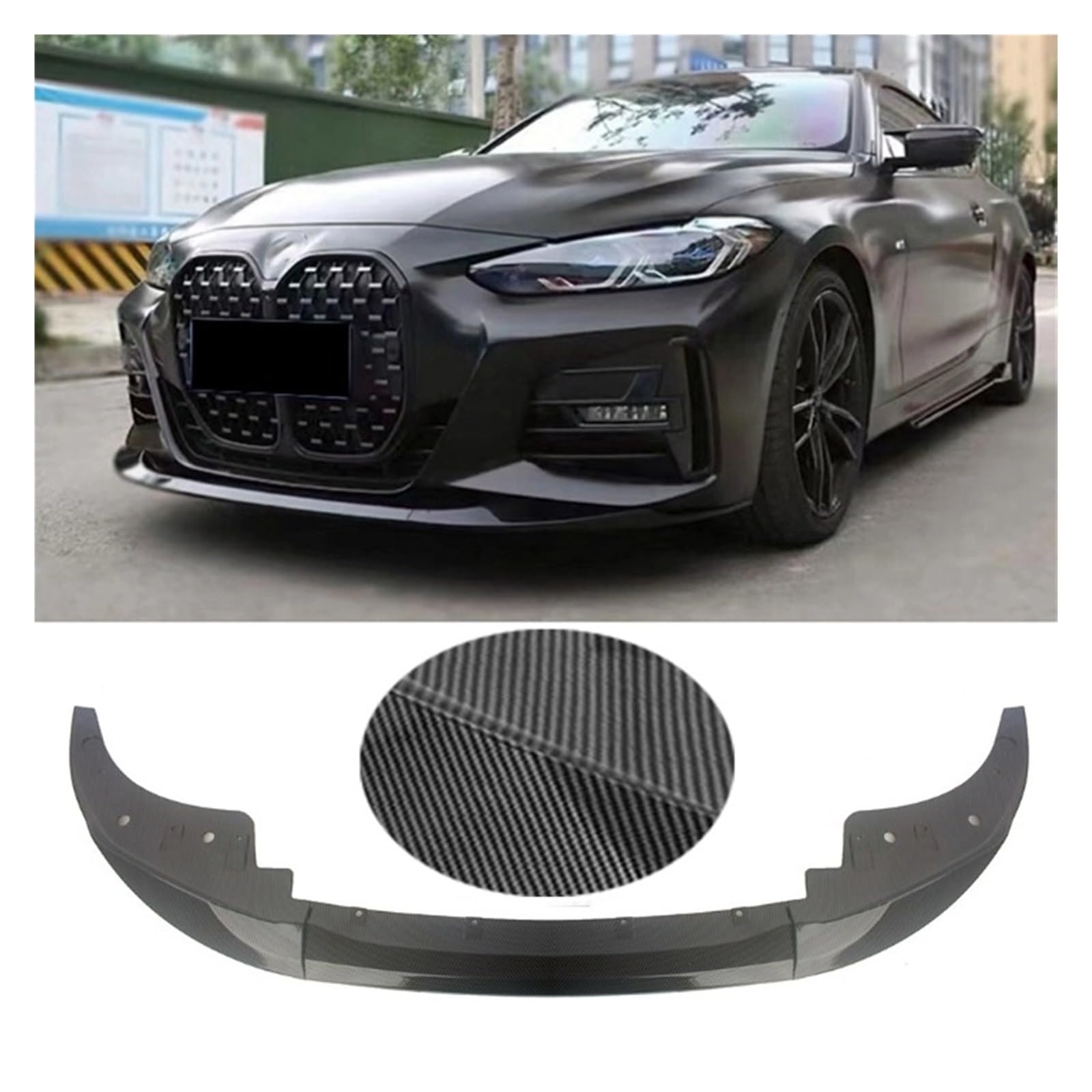 3-stufiger Frontlippensplitter Spoiler Seitliche untere Splitter Body Kit Kompatibel for BMW 4er G22 2 Türen Coupé 2021+(Carbon Fiber Printed) von LOHBJCD