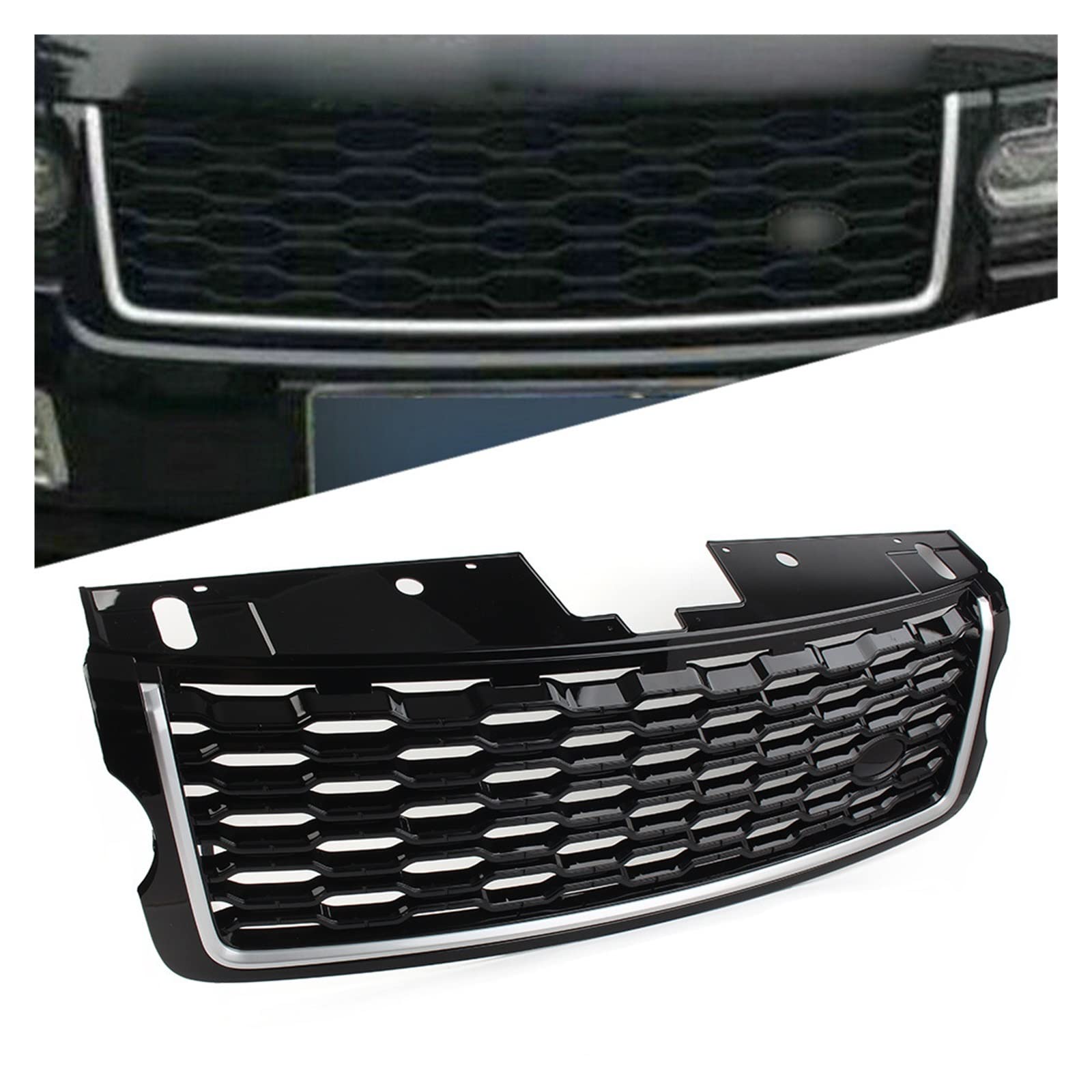 LOHBJCD Auto Vorderen Stoßfänger Oberen Mesh Grille Facelift Kompatibel for Land Rover Range Rover Vogue L405 2013 2014 2015 2016 2017 LR098080 LR098084(Black Silver) von LOHBJCD