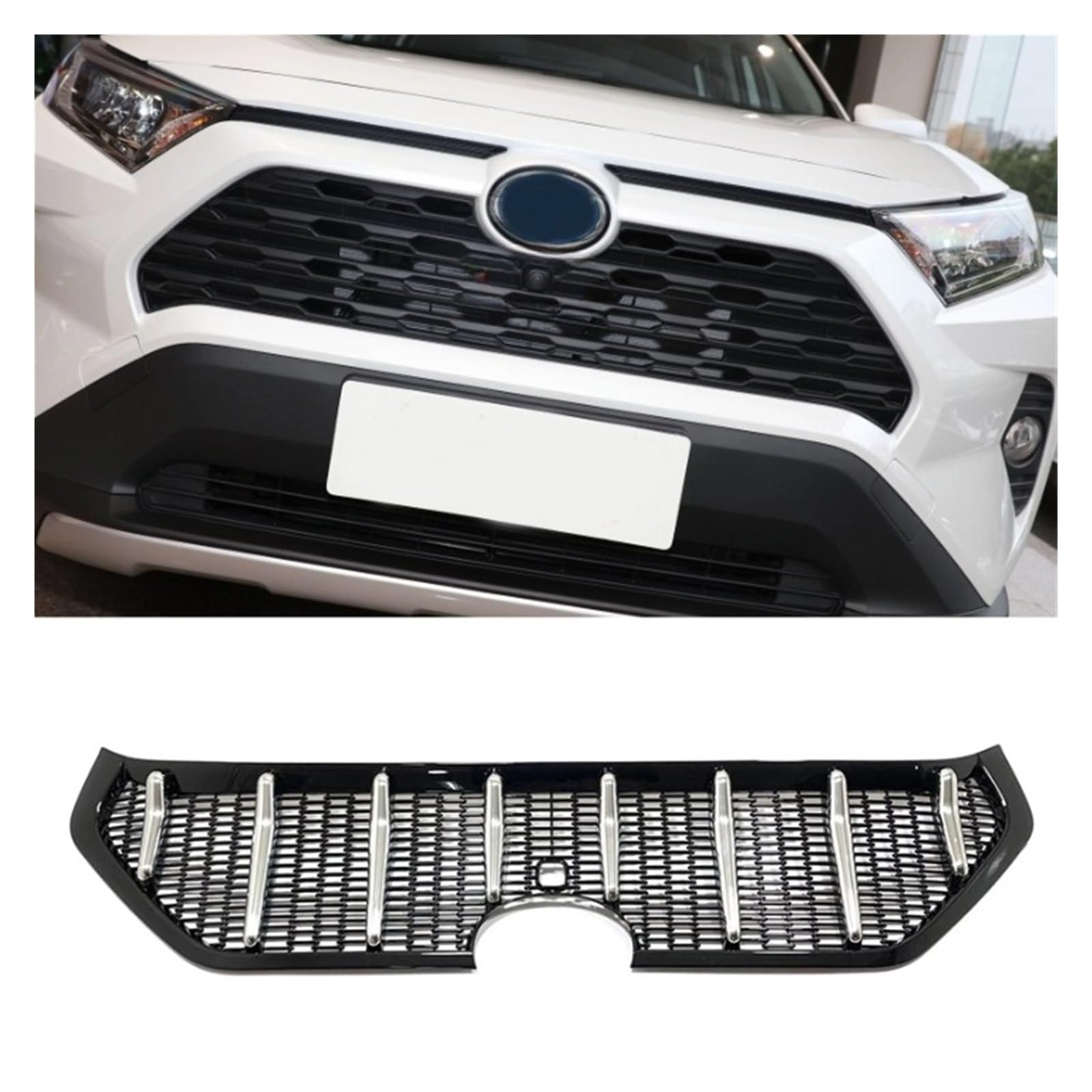 LOHBJCD Front Head Center Grille Grills Rahmen Abdeckung Trim Kompatibel for Toyota RAV4 RAV 4 Hybrid SE/XSE 2019 2020 2021 2022 2023 auto Zubehör(1 holes) von LOHBJCD