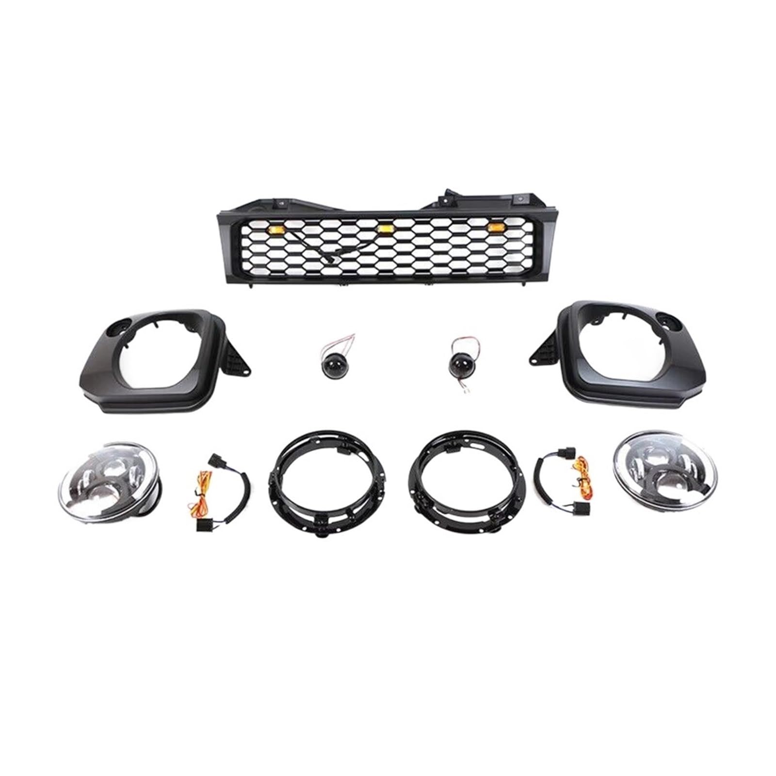 LOHBJCD Kompatibel for Suzuki Jimny 2012 2013 2014 2015 2016 2017 2018, Frontstoßstangengrill-Set, Scheinwerfer-Lichthalterung, Karosserie-Set, Netzgrill, Rennwagen-Styling, Außenverkleidung(A Set) von LOHBJCD