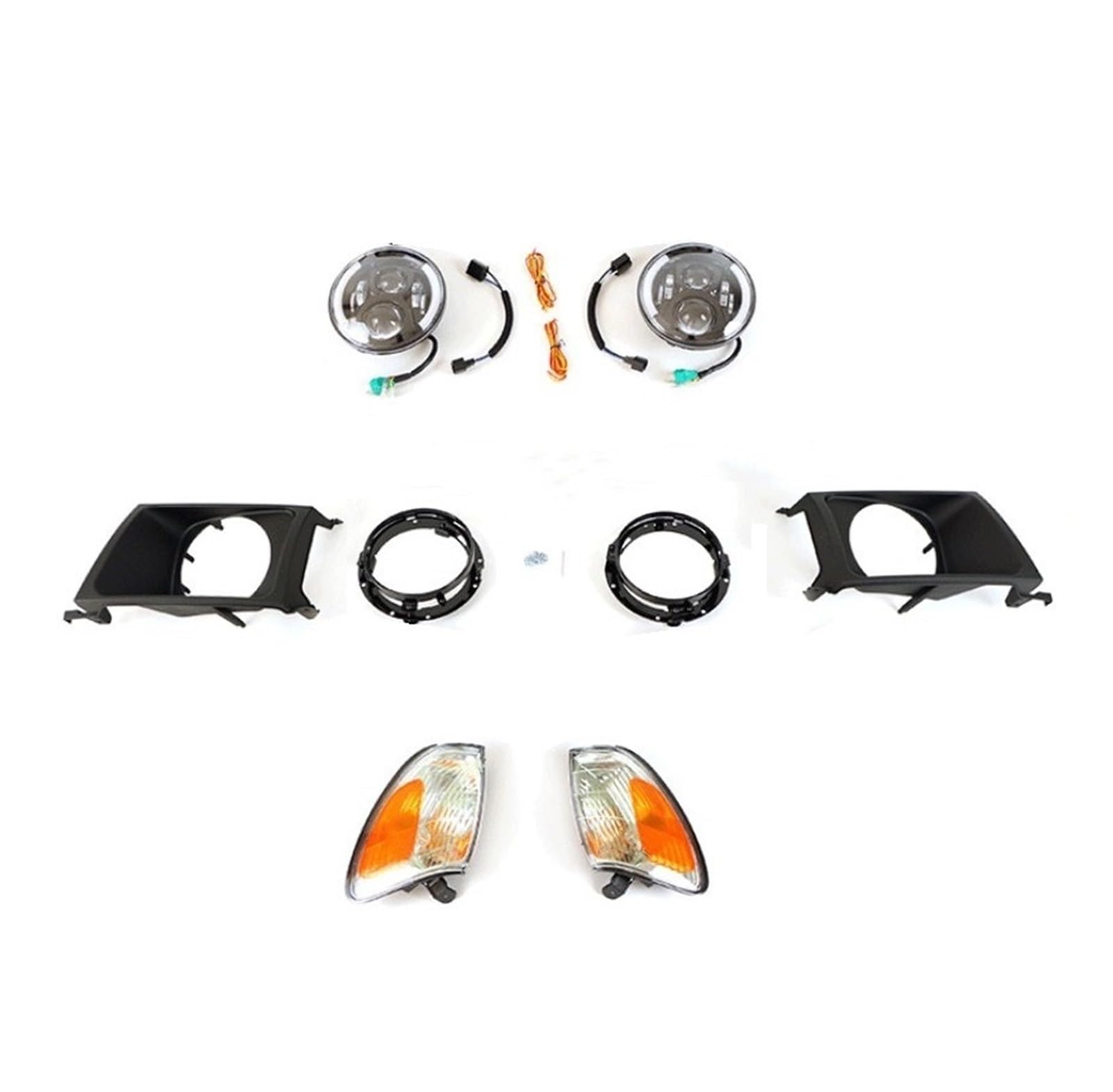 LOHBJCD Kompatibel for Toyota Land Cruiser LC100 + Front-LED-Scheinwerfer-Zubehör 1998 1999 2000 2001 2002 2003 2004 2005 2006 Auto-Frontstoßstangen-Obergrill mit LED-Bernstein-Lampenschirm(3 lamp) von LOHBJCD