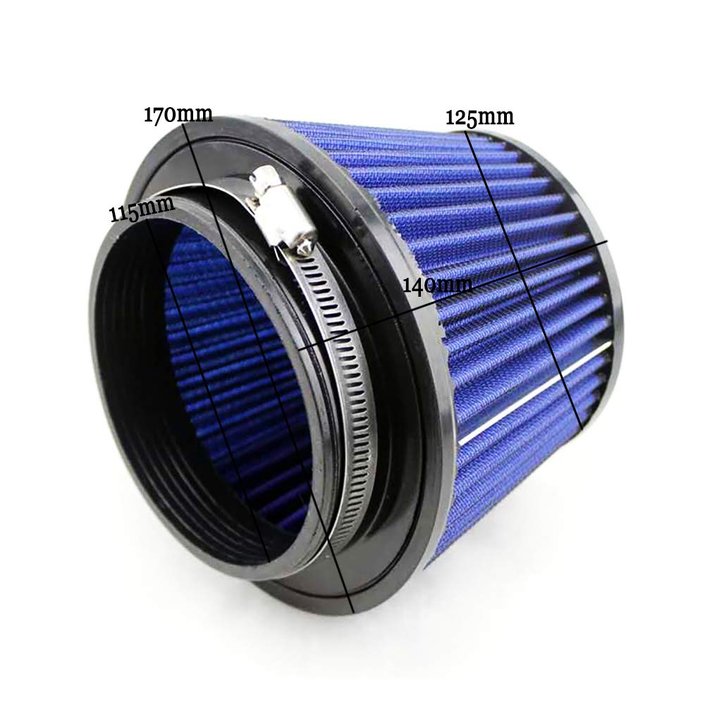 Auto-Luftfilter 115mm Luftfilter Auto Intake Wiederverwendbarer modifizierter Pilzkopf-Luftfilter Universal Style Auto Auto Accessiores rot blau Luftfilter Für PKW(Blue) von LOHWSTRFG