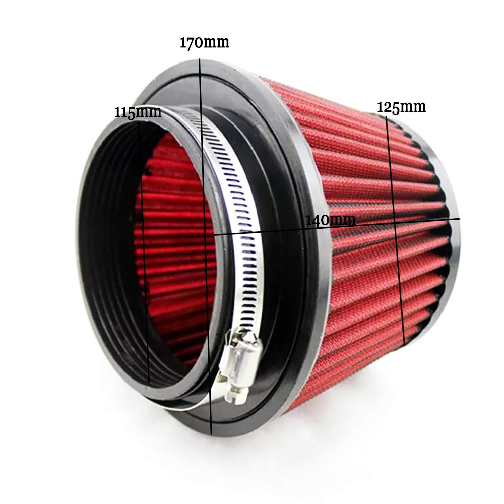 Auto-Luftfilter 115mm Luftfilter Auto Intake Wiederverwendbarer modifizierter Pilzkopf-Luftfilter Universal Style Auto Auto Accessiores rot blau Luftfilter Für PKW(Red) von LOHWSTRFG