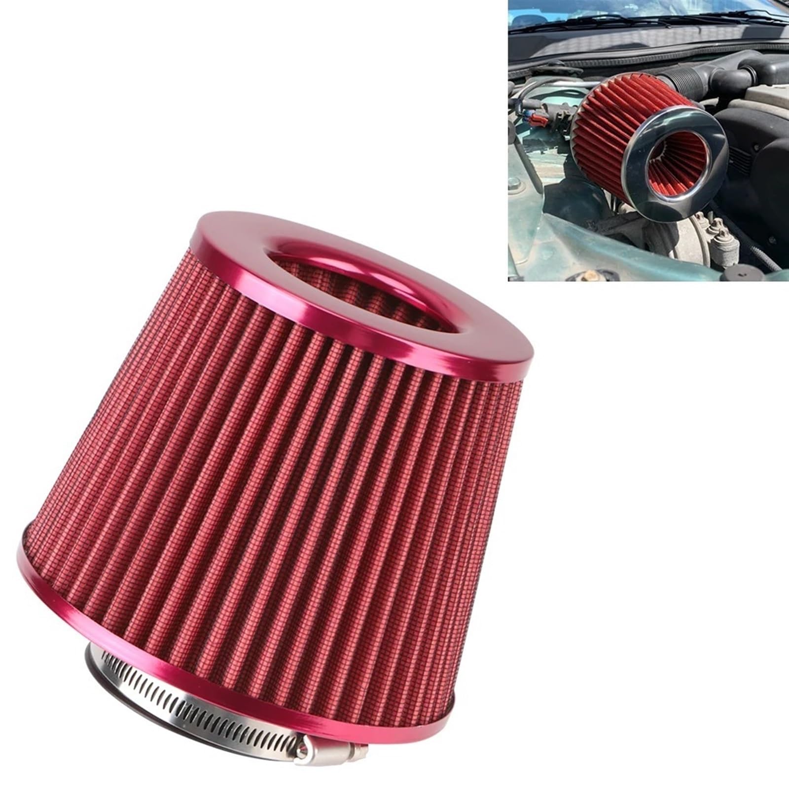 Auto-Luftfilter 76MM 3 Zoll High Flow Kaltlufteinlassfilter Universal-Induktionskit Autozubehör Fahrzeuge Luftfilter Sport Power Mesh Cone Luftfilter Für PKW(Red) von LOHWSTRFG