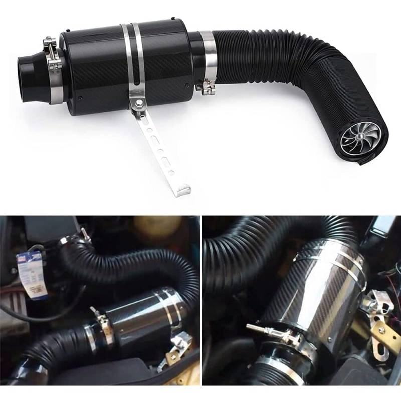 Luftfilter-Ansaugschlauch 1 Set Universal Auto 3 Zoll Carbon Fiber Kaltluftfilter Feed Geschlossene Intake Induction Rohr Schlauch Kit Universal Ansaugschlauch Luftfilter für von LOHWSTRFG