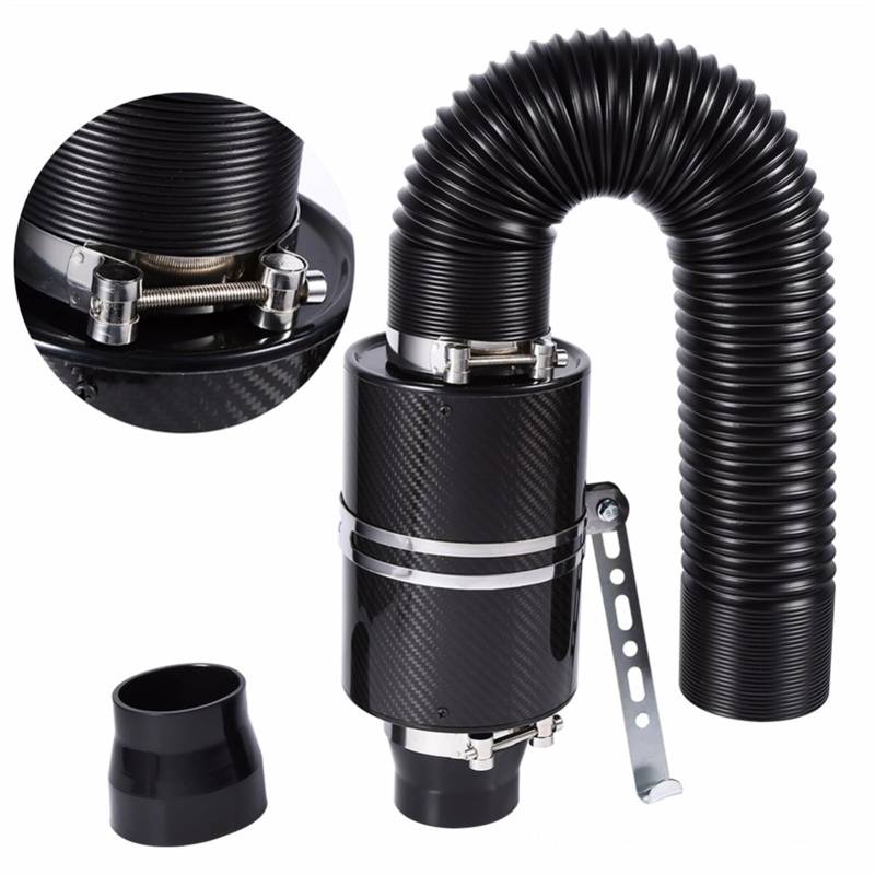 Luftfilter-Ansaugschlauch 1 Set Universal Auto 3 Zoll Carbon Fiber Kaltluftfilter Feed Geschlossene Intake Induktion Rohr Schlauch Kit Universal Ansaugschlauch Luftfilter für von LOHWSTRFG