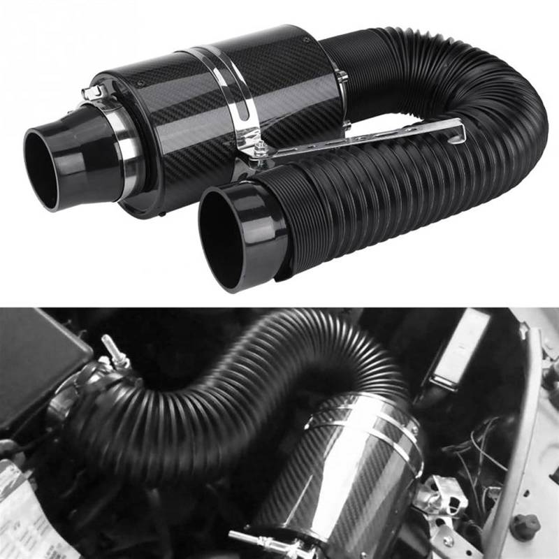 Luftfilter-Ansaugschlauch 1 Set Universal Auto Kaltluftfilter Feed Geschlossene Intake Induction Rohr Schlauch Kit 3 zoll Carbon Fiber Luftfilter Adapter Balg Ansaugschlauch Luftfilter für von LOHWSTRFG