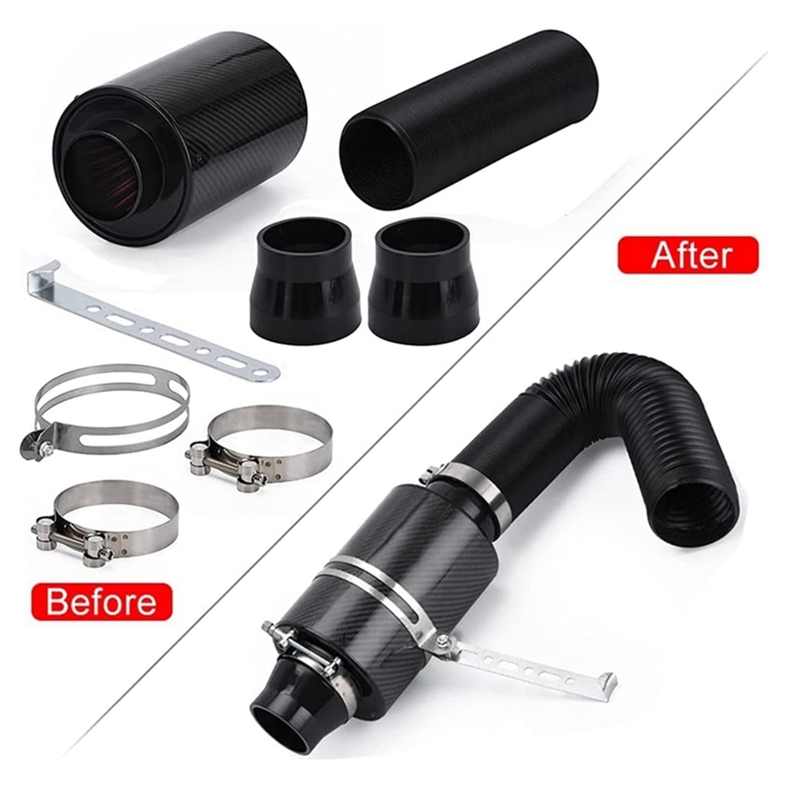 Luftfilter-Ansaugschlauch Universal 3 Zoll Auto Carbon Fiber Kaltluftfilter Ansaugrohr Schlauch Kit Auto Filter Ansaugset Luftfilter Ansaugschlauch Luftfilter für von LOHWSTRFG