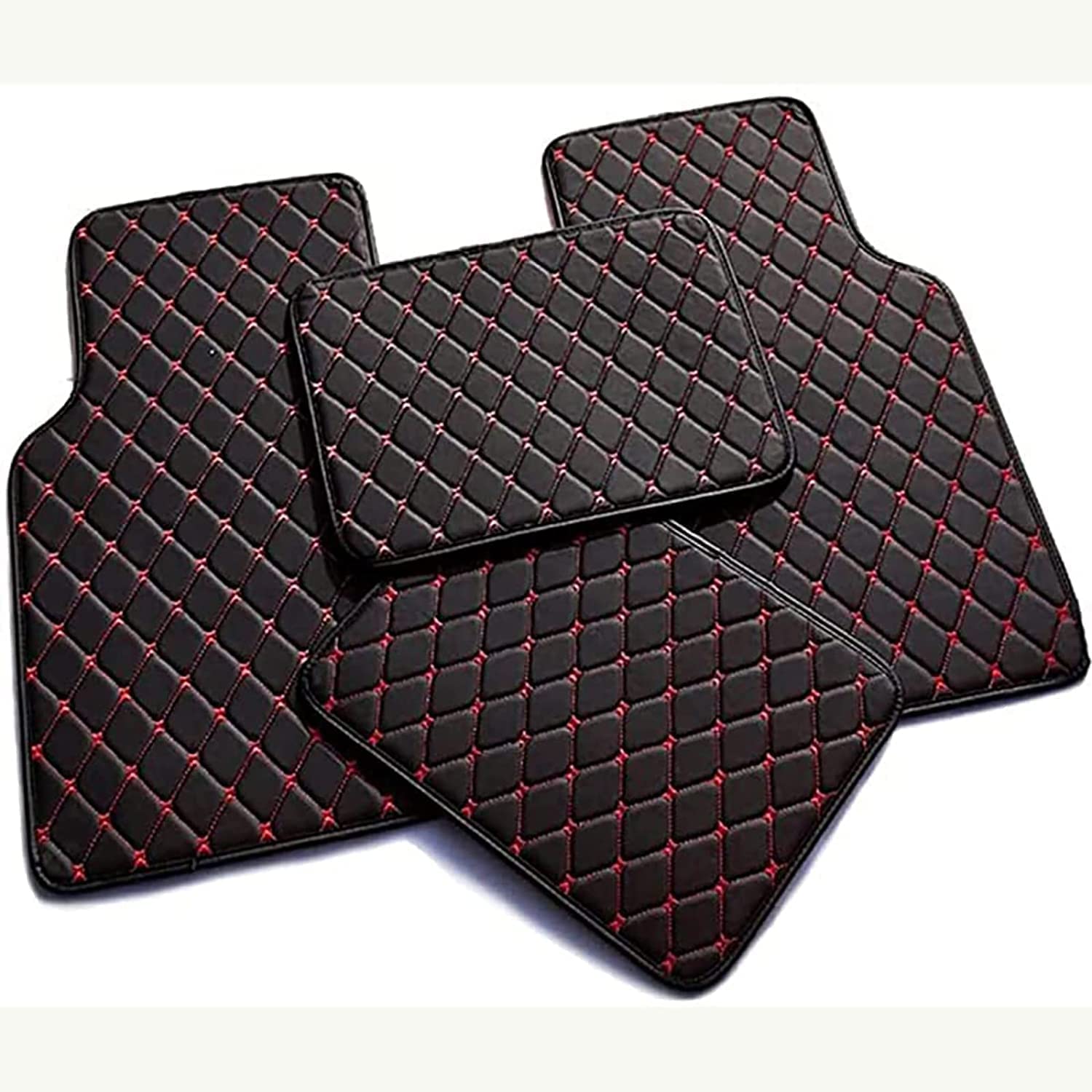 4Pcs Auto Fußmatten PU Leder Fußmatten Automotive Liner für Audi S7 2013-2019,Vorne Hinten Matten Fuß pad Protector,D-Black-red von LOKORI