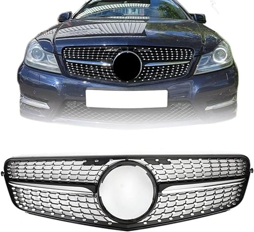 Auto Frontschürze Grill für Mercedes W204 C200 C300 2008 2009 2010 2011 2012 2013 2014,Frontgrill Mittel netz gitter Montage rahmen abdeckung Außen Bodykit Teil von LOKORI