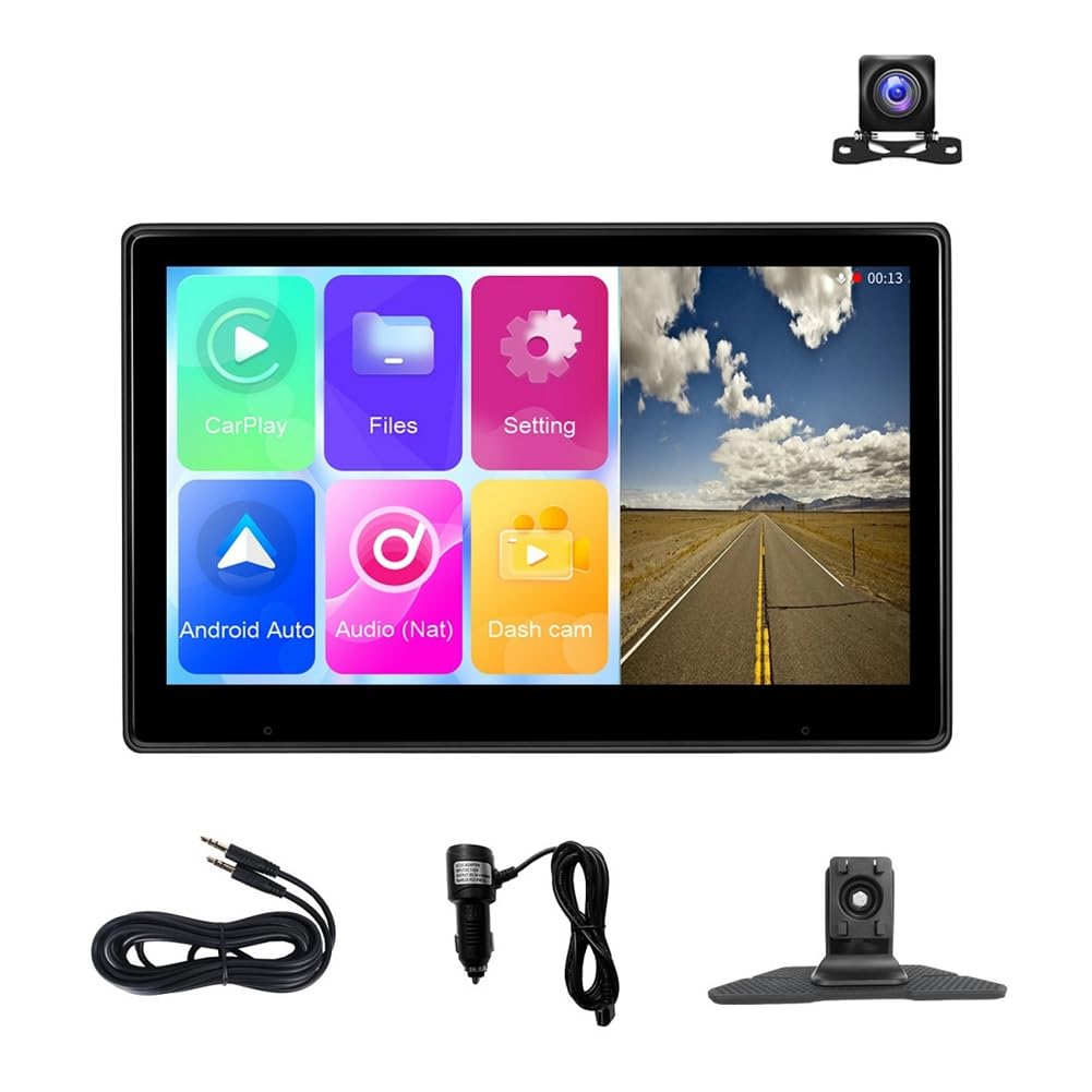 LOLPALONE 10,1-Touchscreen, Kabelloses Carplay und Android Auto-Zubehör, Tragbarer Auto-Multimediaplayer, 4K-DVR-Dashcam mit Kamera von LOLPALONE