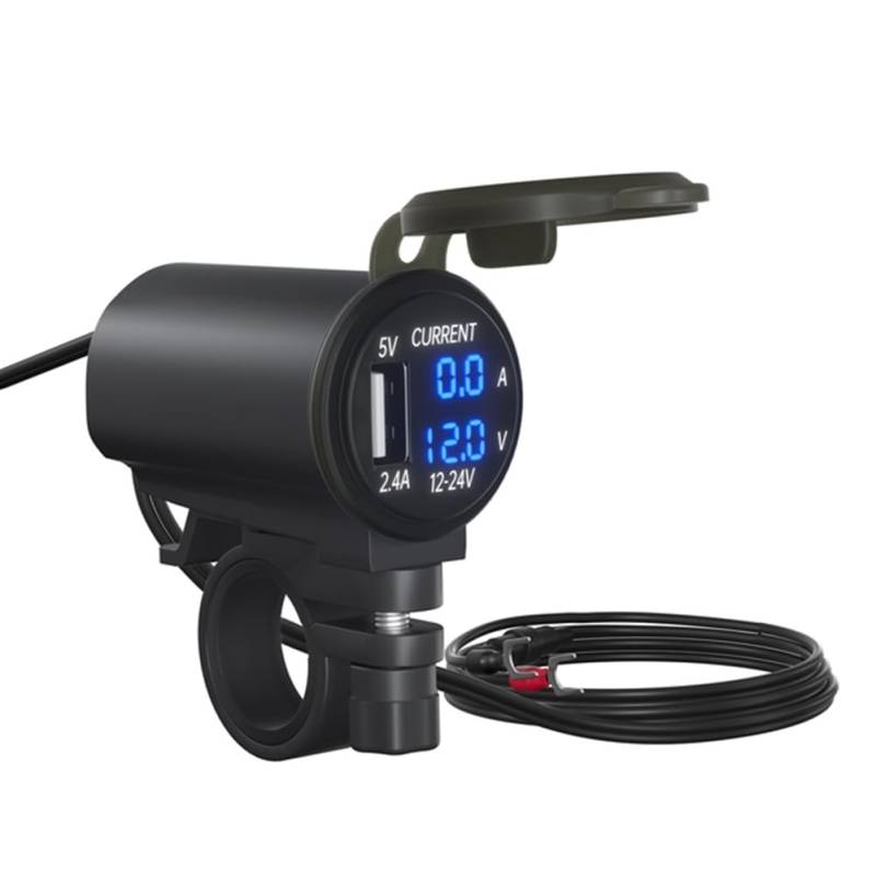 LOLPALONE 12-V-Motorrad-USB-Voltmeter-Schnellladegerät mit Schalter, wasserdichte Handy-Steckdose, Moto-Handystecker A von LOLPALONE