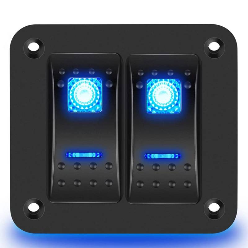 LOLPALONE 2 Gang Rocker Switch Panel 5Pin auf Off Pre-Wired Rocker Switch Wasserdicht Switche Panel für Car Marine ATV Trailer Blue von LOLPALONE