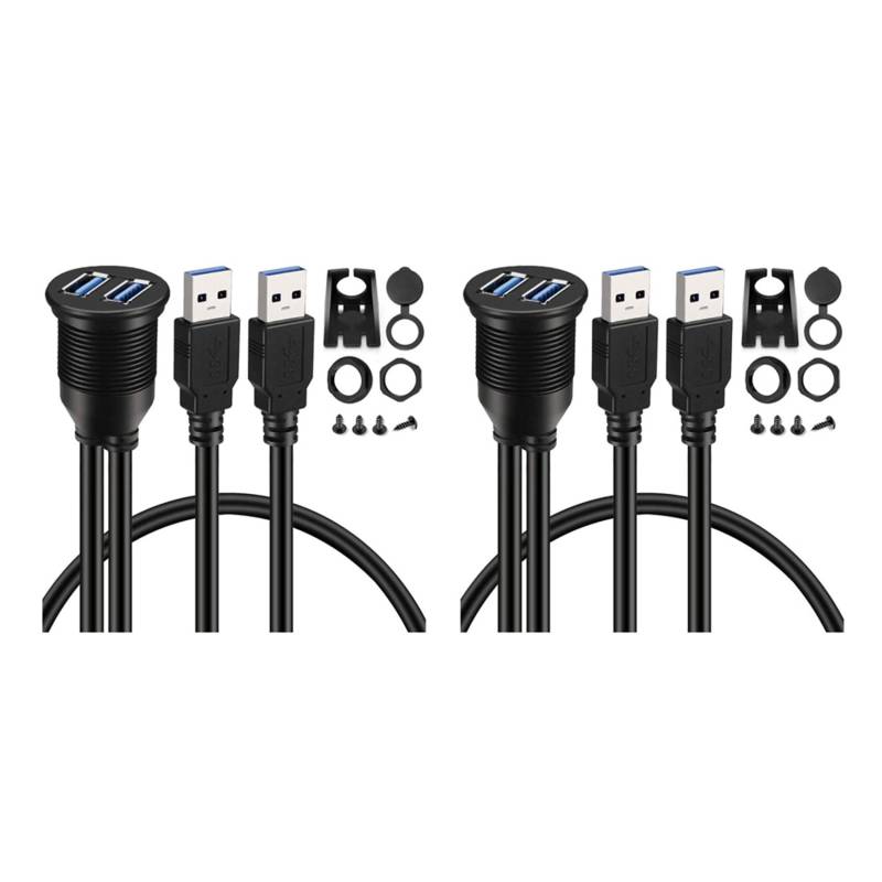 LOLPALONE 2X 2 Ports Dual USB 3.0 AUX Unterputz Auto Halterung Verlängerungs Kabel für Auto Boot Motorrad Armaturen Brett - 3 Fuß von LOLPALONE