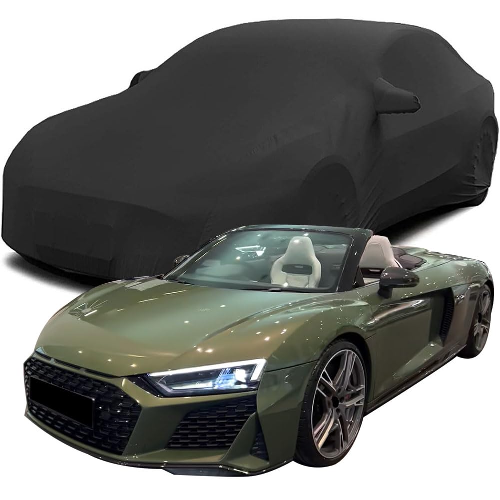 LOLUZ Auto Abdeckung für Audi R8 Spyder V10 Performance Quattro (620hp), Indoor Schutz Elastisch Atmungsaktiv Staubschutz Weich Stretch Stoff Autoabdeckung,Black von LOLUZ