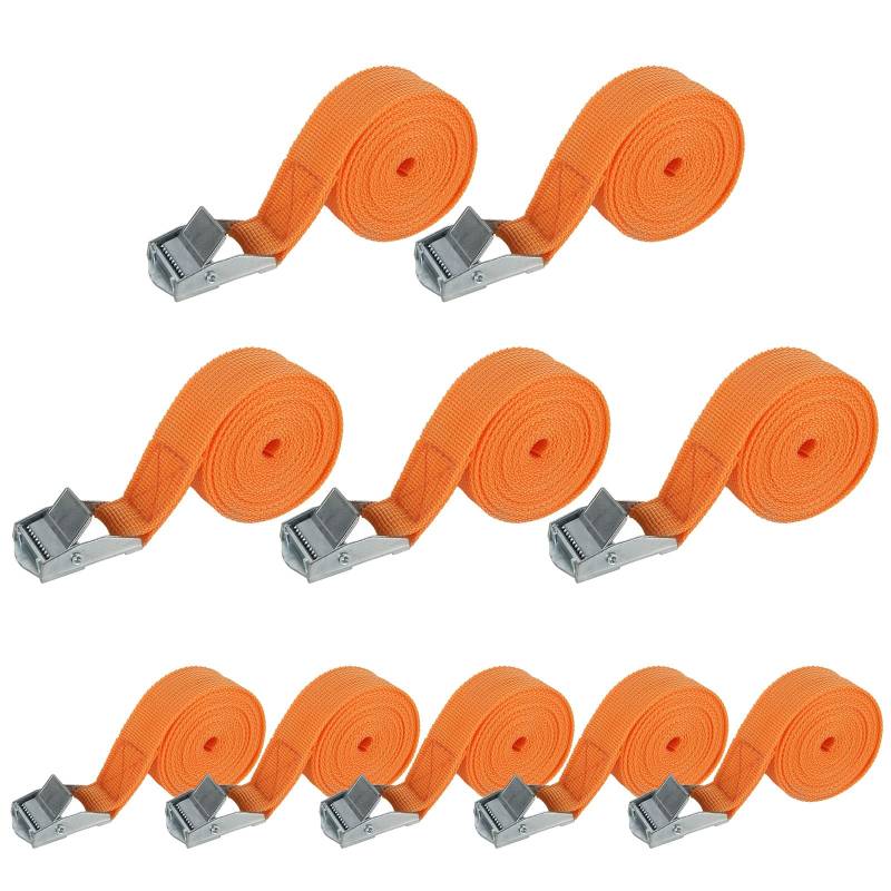 LOLYSIC 10 Stück 2.5CM x 5M Spanngurt Schwarz Strapazierfähige Sicherheitsgurte bis zu 600 lbs für Kajak, Fracht, Gepäck, Cinch, Kanu, Fahrräder, Motorräder, LKW (orange) von LOLYSIC