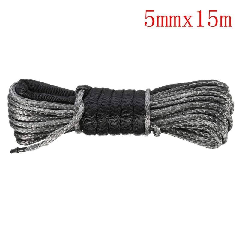 Synthetisches Windenseil-Kabelset 15m 5mm / 5,5 mm / 6mm Zugwinde Kabel Seil String Line Synthetische Faser 5500LBS / 7000LBS / 7700LBs for ATV UTV SUV 4x4 4WD(Silver) von LOMCOT