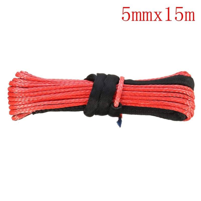 Synthetisches Windenseil-Kabelset 15m 5mm / 5,5mm / 6mm Zugwinde Kabelseil Seil String Line Synthetische Faser 5500 lbs / 7000 lbs / 7700 lbs for ATV UTV SUV Die meisten Autos(Rood) von LOMCOT