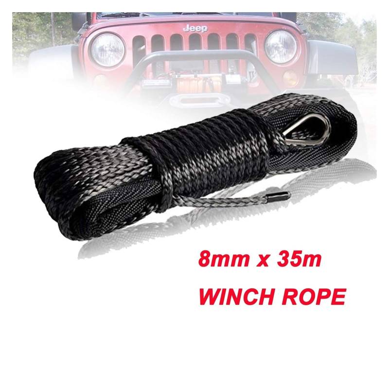 Synthetisches Windenseil-Kabelset 8mm x 35m Synthetische Winch-Linie/Seilkabel for 4x4 4WD ATV UTV SUV Offroad(Blue) von LOMCOT