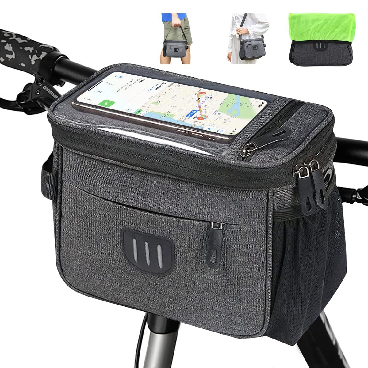 LOMUG Fahrrad Lenkertasche, 5L Wasserdichter Fahrradtasche Lenker mit Touchscreen, Vorne Fahrradtasche Lenker Klein, Radtasche Fronttasche, Lenkerkorb Fahrrad mit Regenschutz für Rennrad MTB E-Bike von LOMUG