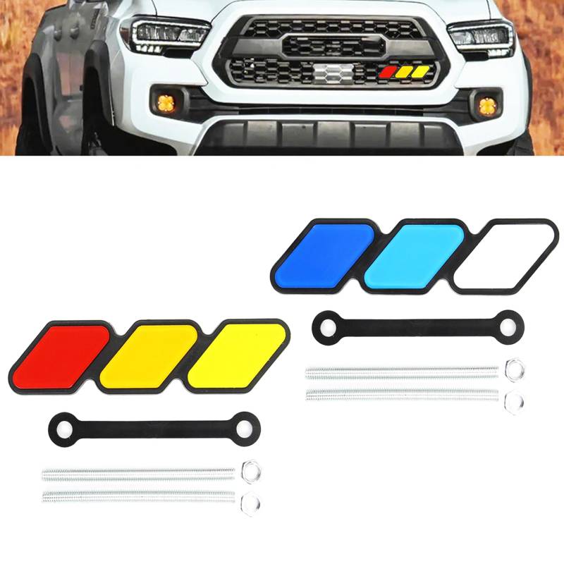 LONGHAO 2 pcs Auto Kühlergrill Einsatz Trim Zubehör Kühlergrill Badge Emblem Dekoration Auto-Aufkleber-Emblem für Kühlergrill 3 Farben Kühlergrill Badge Grillemblem,für Auto (Rouge et bleu) von LONGHAO