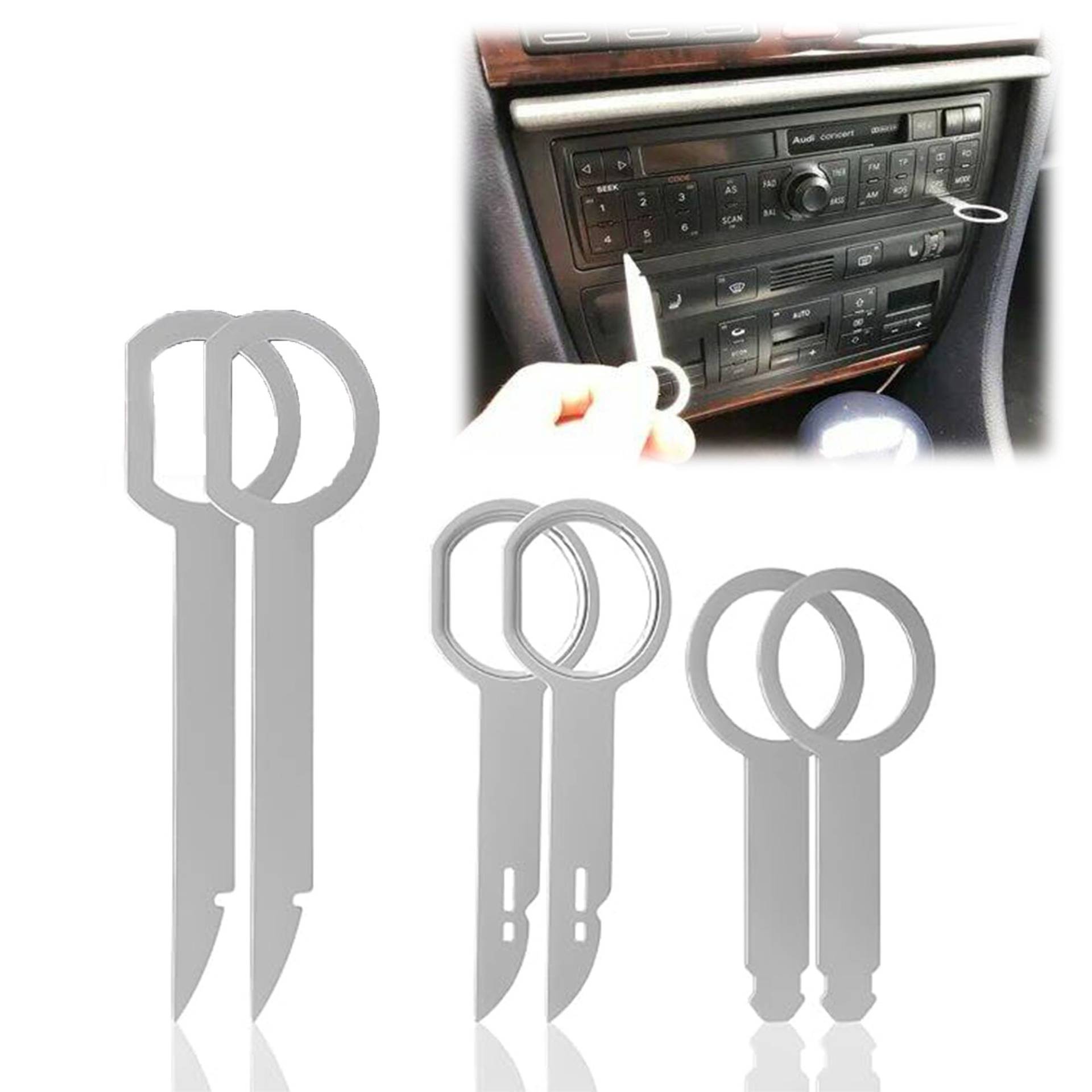 LONGHAO 4 pcs Radio Ausbau Werkzeug,Radio Entriegelungswerkzeug Set,Autoradio Entriegelungswerkzeug,Autoradio Entriegelungsbügel,Auto Audio Entfernungsschlüssel,Passend für Volkswagen,Audi,Bora von LONGHAO