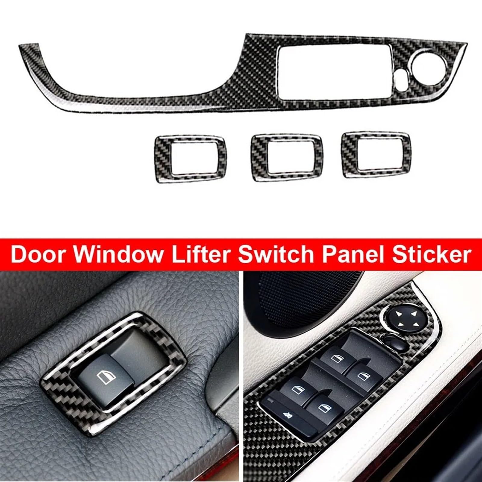 Auto Deko Innen Für 3er E90 2005-2012 LHD Autotür Fensterheber Schalter Knopf Rahmenabdeckung Verkleidung Zubehör Echt Carbon Faser Aufkleber Auto-Trim-Aufkleber von LONPEXDT