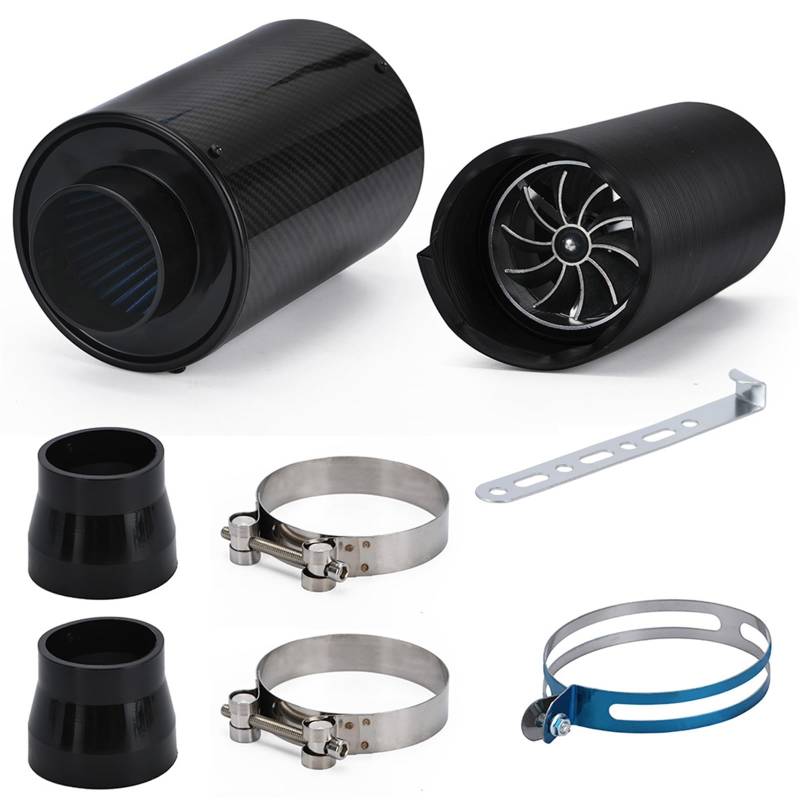 Luftansaugschlauch Carbon Fiber Cold Feed Induction Air Intake Filter Kit Filter Box 3 "Universal Auto Kaltluftansaugsystem Mit Fan Racing Auto-Lufteinlassrohr von LONPEXDT