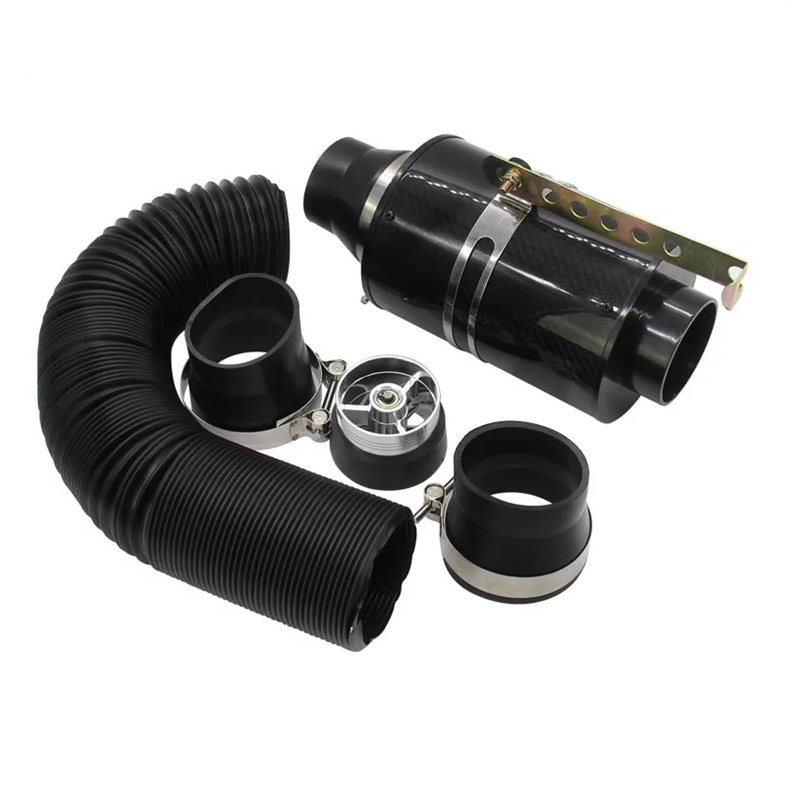 Luftansaugschlauch Universal Racing Carbon Fiber Cold Feed Induction Kit Carbon Fiber Air Ansaugkit Luftfilterkasten Mit Lüfter Auto-Lufteinlassrohr von LONPEXDT