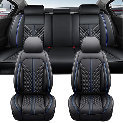 LOPAMCGH Auto Sitzbezüge Sets für Nissan Kicks 2016-2021, 5 Sitzer PU Leder Autositzschoner, Vorne Hinten All Inclusive Wasserdicht Bequem Schonbezug, Autositzbezüge Zubehör,D Blackblue von LOPAMCGH