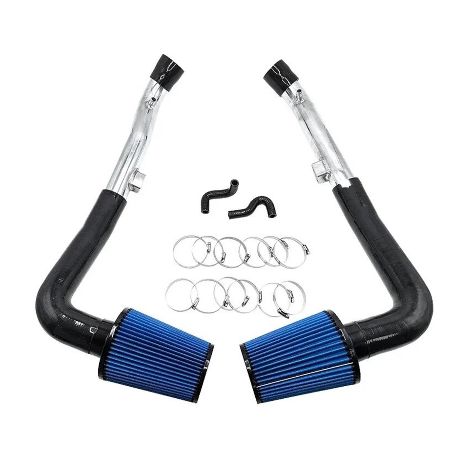 Ansaugrohr Für Nissan 370Z / G37 VQ37VHR Q60 3" Polnisches Silber Farbe Kaltlufteinlass-Kit Mit Silikonschlauch-Seiten-PCV-Entlüftungsschlauch-Set Auto Lufteinlass(Blau) von LORSKRD