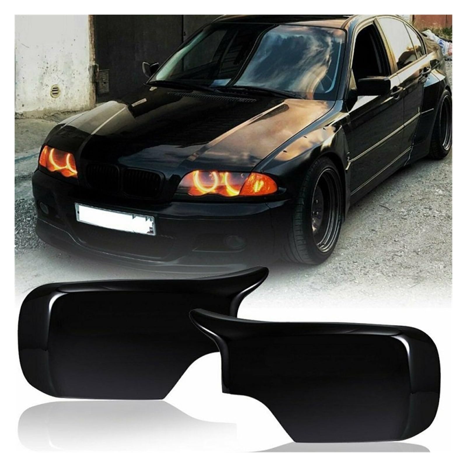 Auto Spiegelkappen Seitenspiegelkappen Paar Rückspiegelabdeckungen Seitenspiegelkappen Für E46-Serie 1998–2005 Glänzend Schwarz 51168238375 51168238376 Autoprodukt(A) von LORSKRD