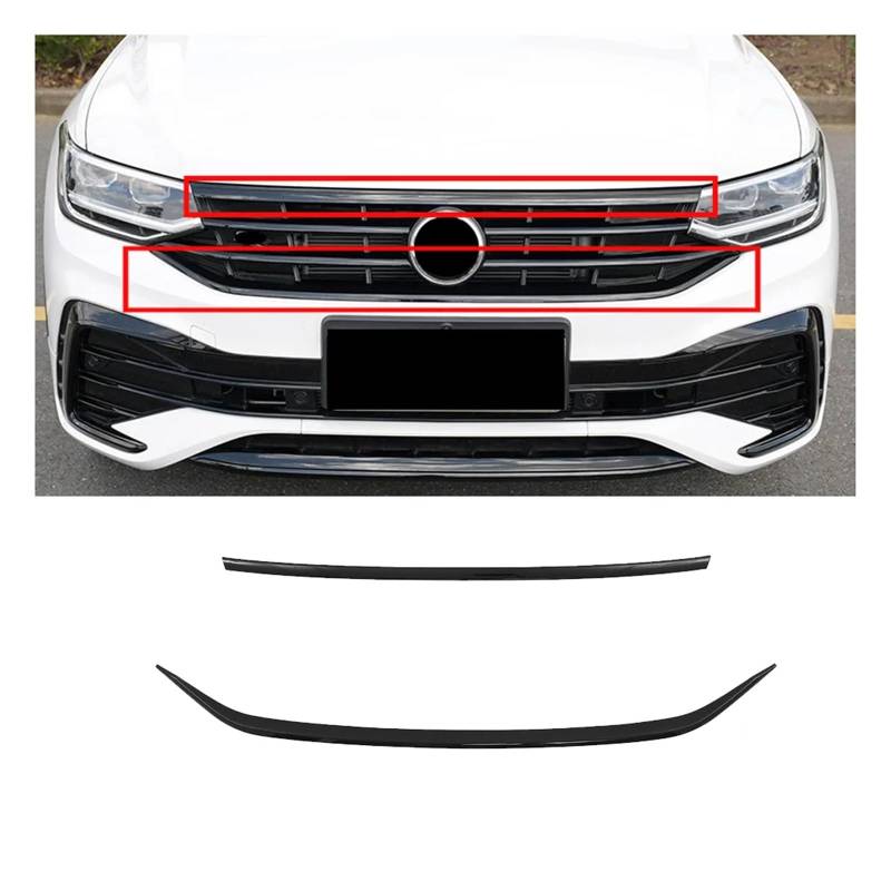 Front Spoiler Lippe Für VW Für Tiguan MK2 2022-2023 Auto Ornament Kühlergrill Dekorative Helle Schwarz Streifen ABS Dekorative Streifen Zubehör Frontstoßstange(2St) von LORSKRD