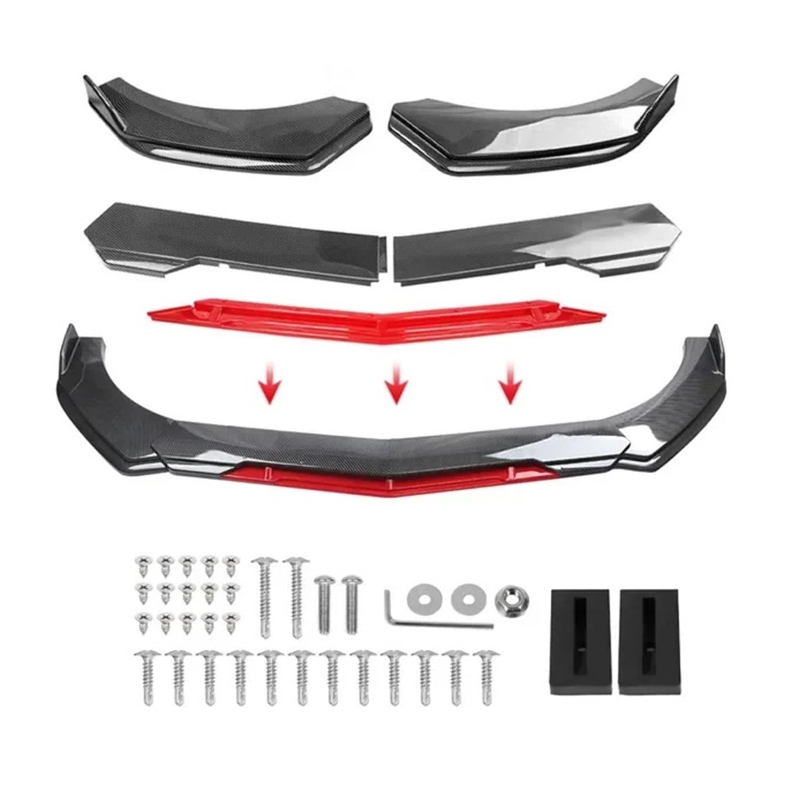 Front Spoiler Lippe Universal Für Die Meisten Autos Scharf Glänzend Schwarz Rot Zunge Frontstoßstange Lippe Kinnspoiler Splitter Diffusor Body Kit Trim Air Dam Protector Frontstoßstange(A-Carbon Black von LORSKRD