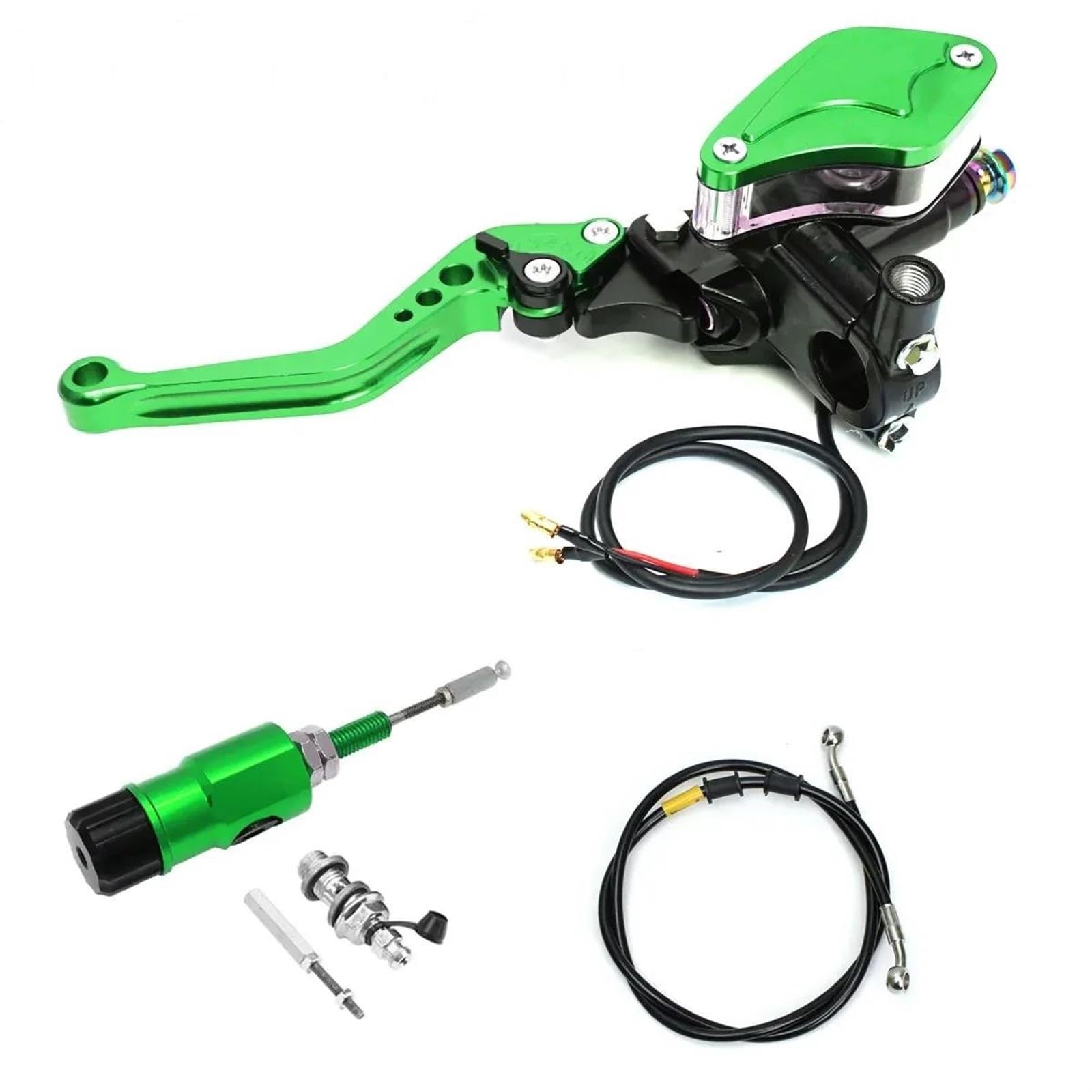 Für Racing Dirt Bike Sport Bike Motocross Off Road 22mm CNC Motorrad Hydraulische Kupplung Bremse Hauptzylinder Hebel Kit Bremsgriffhebelstange(Green,Left) von LOSTIS