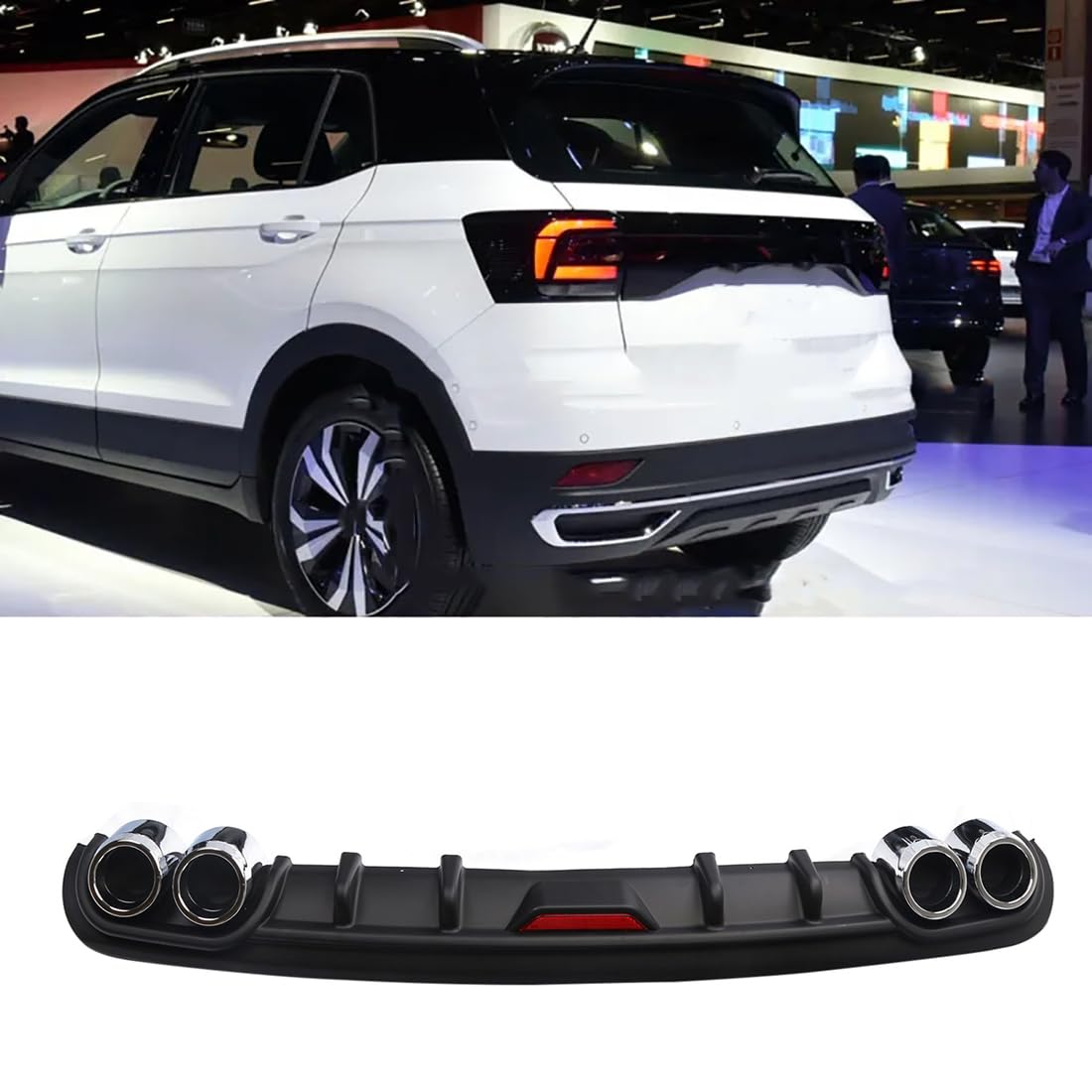 Heckstoßstangendiffusorlippe,Kofferraumspoilerplatte für VW T-Cross,Car Body Kit Spoiler Blade Splitter,B-Black-S von LOSTIS