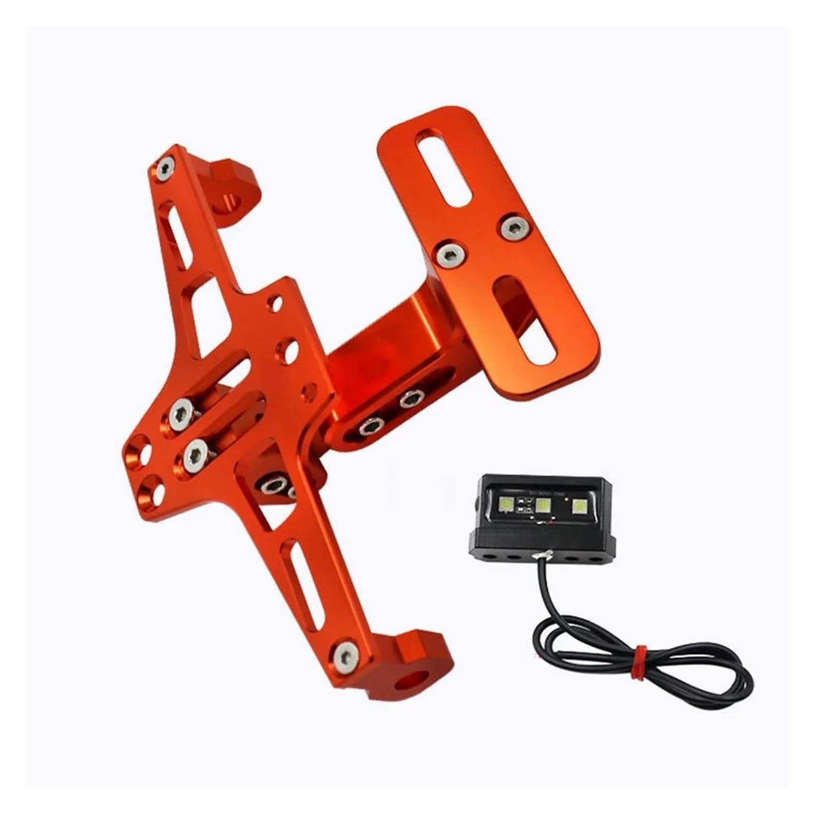 Motorrad Kennzeichenhalter Kennzeichenhalter Universal Motorrad Tail Tidy Motorrad-Kennzeichenhalterhalterung Mit LED-Licht Motorrad-Lizenz Einstellbare Kennzeichenhalter(Orange) von LOSTIS