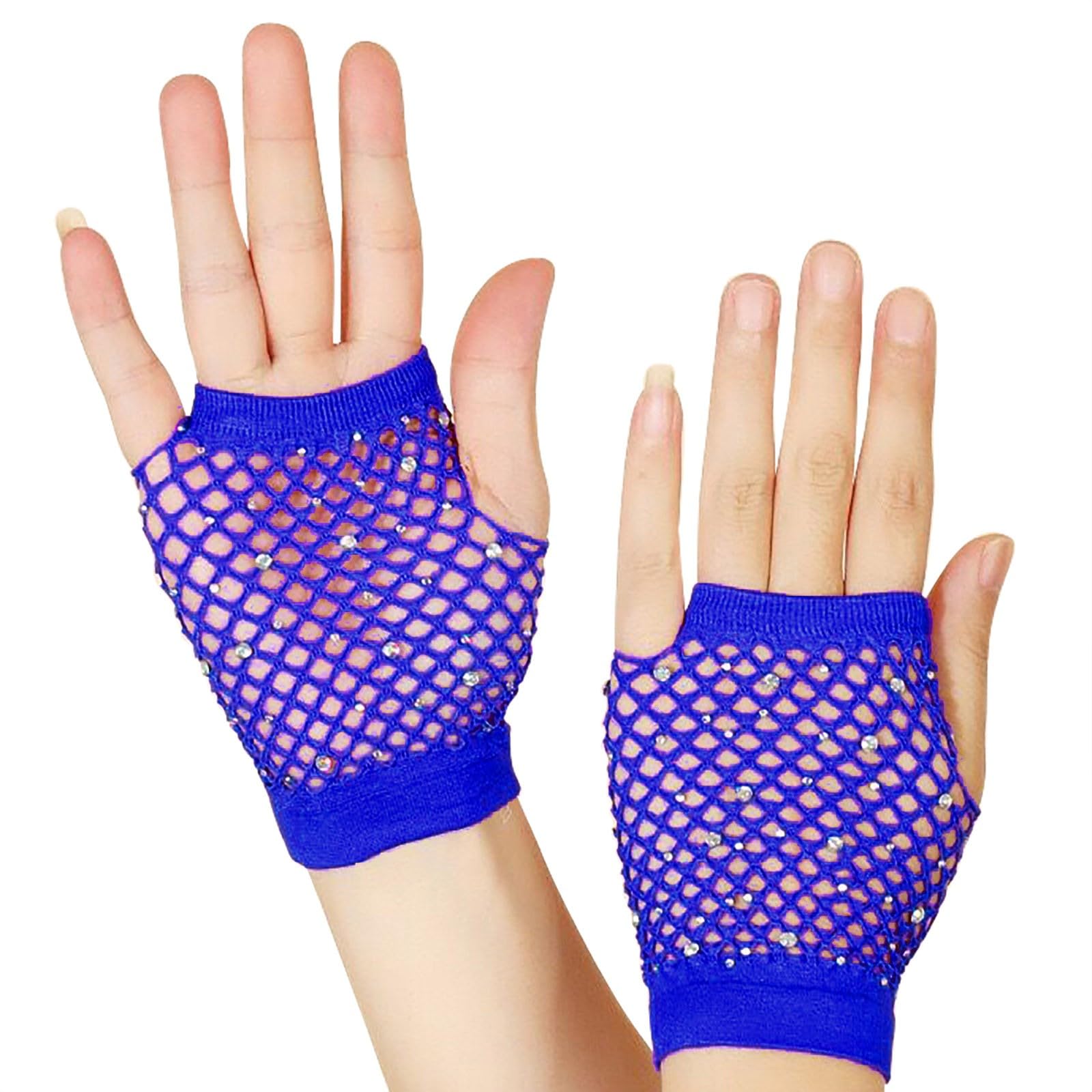 LOSVIP Faschingskostüme Mesh Kurze Handschuhe Punk Halbfinger Mesh Stretch Farbe Handschuhe#2 (Blue, ONESIZE) von LOSVIP