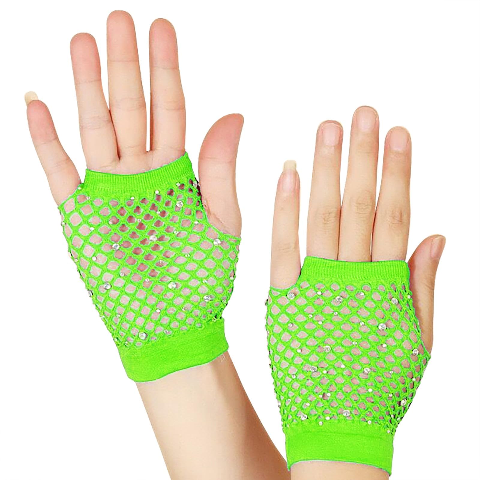 LOSVIP Faschingskostüme Mesh Kurze Handschuhe Punk Halbfinger Mesh Stretch Farbe Handschuhe#2 (Green, ONESIZE) von LOSVIP