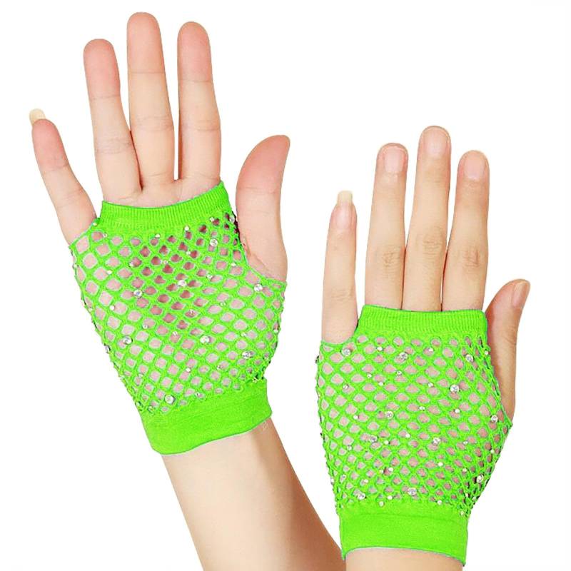 LOSVIP Faschingskostüme Mesh Kurze Handschuhe Punk Halbfinger Mesh Stretch Farbe Handschuhe#2 (Green, ONESIZE) von LOSVIP