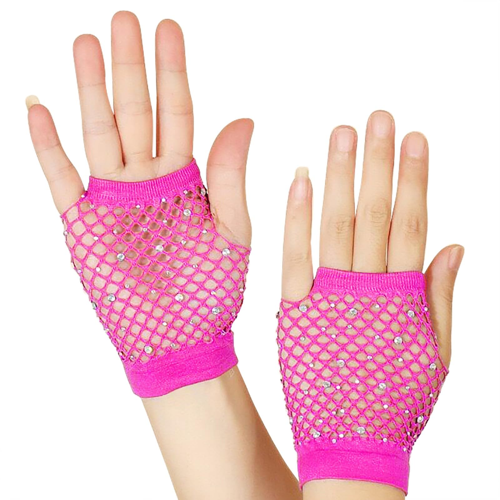 LOSVIP Faschingskostüme Mesh Kurze Handschuhe Punk Halbfinger Mesh Stretch Farbe Handschuhe#2 (Pink, ONESIZE) von LOSVIP