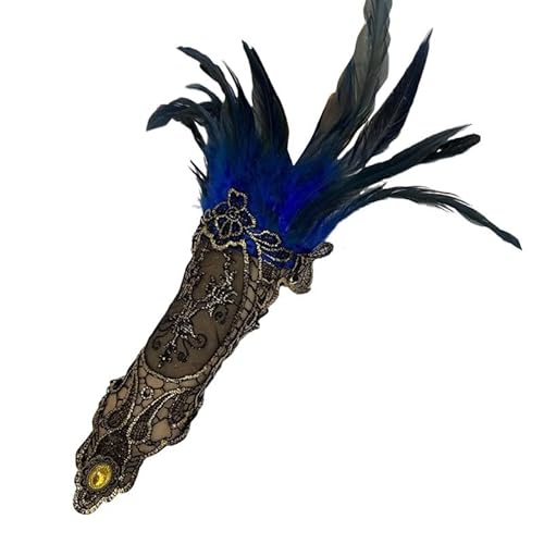 LOSVIP Faschingskostüme Women's Gothic Style Feather Gloves Hollowed Out Gold Lace Arm Carnival Gloves#1 (Blue, One Size) von LOSVIP