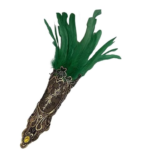 LOSVIP Faschingskostüme Women's Gothic Style Feather Gloves Hollowed Out Gold Lace Arm Carnival Gloves#1 (Green, One Size) von LOSVIP