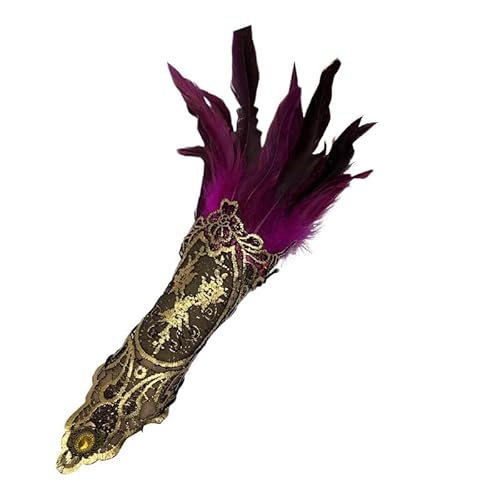 LOSVIP Faschingskostüme Women's Gothic Style Feather Gloves Hollowed Out Gold Lace Arm Carnival Gloves#1 (Hot Pink, One Size) von LOSVIP